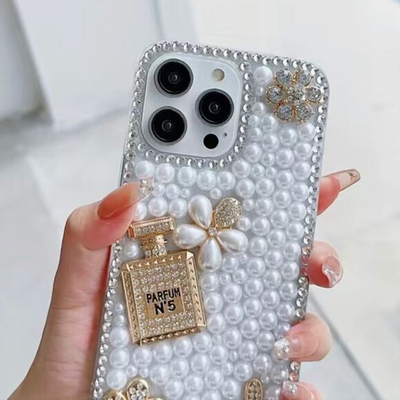 PEARL & GLITTER Case for iPhone 14 Pro. Brand New. Gold Embellishments. - Picture 3 of 5